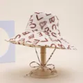 Women wide brim bucket hat stylish print sun protection summer beach outdoor fashion hat - Letter Khaki