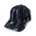 Close-up detail of vintage distressed denim baseball cap with unique vertical print pattern. - Adult 55-58cm / 7 Navy Blue