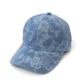 Detailed view of the retro washed denim baseball cap with floral jacquard pattern and curved brim. - Adult 55-58cm / Light Blue