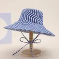 Women wide brim bucket hat blue white polka dot foldable sun protection beach travel sun hat - Polka Dot Blue