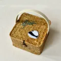 Handcrafted woven gift basket with handle and embroidered bamboo panda design, stylish storage. - Medium (17*17*10) / Handheld Panda Edition Basket