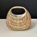 Wicker woven crescent handbag, French style summer vacation vintage straw basket detail view. - Large (26*13*25) / Natural Willow