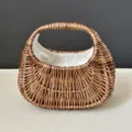 Woven wicker rattan handbag moon shaped French summer resort vintage basket tote bag detail - Large (26*13*25) / Steamed Brown