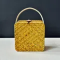 Handcrafted square woven straw gift basket with handle for an elegant natural aesthetic - Small [14*14*9] / Side Handle Basket