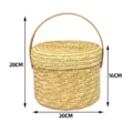 Cesta de regalo de paja tejida a mano con tapa y asa, 20 cm de diámetro para regalo. - Cesta Desnuda / 20*16*28cm