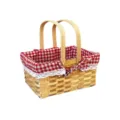 Woven picnic basket with red gingham lining and lace trim for home storage - Small (29x21x13.5cm) / Small Natural Wood (Red Plaid Lining)