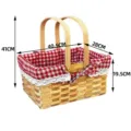 Rustic hand-woven picnic basket with red plaid fabric lining, dimensions 40.5x28x41cm. - Large (40.5x28x19.5cm) / Large Natural Wood (Red Plaid Lining)