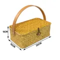 Handmade woven rattan storage basket with handle lid portable gift box pastoral style. - Rectangular Large (26*16*9)