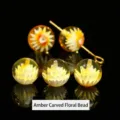 Perles de fleur en relief en ambre pour accessoires de bijoux DIY jaune miel - Perle Ronde Fleur Relief Cire Abeille / 6mm (Pièce Unique)