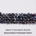 Perles d'eau douce noires naturelles de 4-5mm avec lustre miroir iridescent pour bijoux - 4-5mm (environ 38 pièces) / Perle d'Eau Douce Noire Naturelle Trou Central