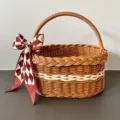 Plastic woven storage basket with bow, ideal for picnic, fruit container, and gift packaging box. - Large Size [30x20x15] / Basket + Burgundy Plaid Scarf (Self-Tie)