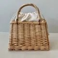 Hand-woven wicker basket bag with cream canvas drawstring liner - 原木色 (基础款)