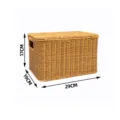 Detail view of the woven storage basket with lid, showing precise dimensions and rattan texture. - Small (29x19x17cm) / Light Tea
