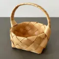 Handgemaakte houten geweven opbergmand met handvat, natuurlijke houtspaan geschenkmand voor bruiloft. - Ronde mand / 13x13x13cm