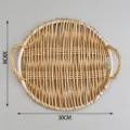 Round Woven Rattan Tray 30cm Handmade Fruit Snack Storage Basket with Double Handles - Round / Diameter 30cm