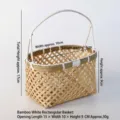 Detailed dimension view of handmade woven mini bamboo basket with handle for gifts - Rectangular Basket