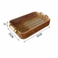 Nordic rectangular rattan storage basket with wooden handles desktop organization tray - Medium Rectangular Tray 35x25x5.5cm