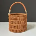Woven bucket handbag stylish rattan basket casual shoulder bag brown gift box wedding decor - Diameter 16*Height 14.5 / Straw Baskets with Leather Chains