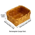 Large rectangular wood woven storage basket, 20x15x10cm dimensions for fruit and kitchen - 20x15x9cm