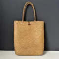 Large Woven Straw Tote Bag Summer Beach Handbag Casual Wicker Basket For Women New - Caramel color