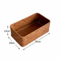Large woven storage basket desktop organizer rectangle rattan straw storage container - 29x19x12cm