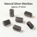 Natural silver sheen obsidian hexagonal pillar loose beads for DIY jewelry making 8x14mm - 8*14mm / Natural Silver Obsidian
