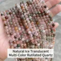 Authentic 6mm natural ice-transparent multi-colored rutilated quartz loose beads - Translucent Colorful Rutilated Quartz