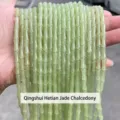 Natural pale green Hetian jade chalcedony bamboo loose beads for DIY craft making - 5*12mm Approx 32 Pieces / Celadon Nephrite Jade Chalcedony Bamboo Style Beads