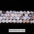 Natural black grass flower agate spherical loose beads for handmade DIY jewelry making - 4mm (Approx 90pcs) / Black Grass Flower Agate