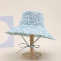Wide-brim digital print bucket hat for women sun protection beach travel sun hat. - Water Ripple Light Blue