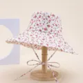 Women wide brim floral bucket hat foldable summer beach sun protection sun hat cute basin cap - Flower White