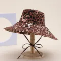Leopard print wide brim bucket hat for women, foldable sun protection beach sunhat cap - Leopard Brown