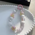 Sweet hand-painted donut beaded phone charm with colorful candy style beads - Hand-Painted Donut Style (A28) / Yellow White Pink
