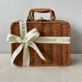 Handcrafted brown rattan gift basket with 'Love is Eternal' cream ribbon bow - Medium Size 26x17x11cm / White Ribbon + Suitcase Box