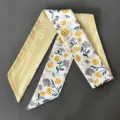 Mori style floral print twilly silk scarf ribbon with double-sided yellow design. - Yellow Vine Floral Scarf