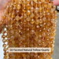 High quality 8mm faceted natural yellow citrine crystal loose beads for DIY jewelry crafts - 64-Facet Grade 5A Natural / 6mm (Approx. 60 Pcs / 18cm Length)