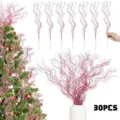 Pink glitter curly branches detail showing 30pcs set for Christmas tree and home decor. - 30 Pieces/Pack / Pink