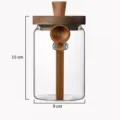 Bocal de stockage en verre avec couvercle en bois et cuillère 15x9cm transparent pour cuisine - Grand 900ML