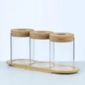 Glass jars set with wooden base and cork lids, transparent minimalist design for home decor. - 8*8 with Pre-Drilled Cork (Round Base) White Box Simple Packaging