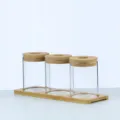 Glass hydroponic vase set with wooden base and cork lids, minimalist plant propagation terrarium - 8*8 with Pre-Drilled Cork (Square Base) EPE Foam Packaging
