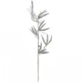 Macro detail of a 37cm silver glitter bamboo leaf sprig for festive Christmas decor - Silver