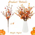 Detail view of 4-pack artificial pumpkin berry branches for fall harvest home decor. - 4Pcs Set
