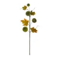 Detailed view of artificial branch with green velvet pumpkins and autumn maple leaves. - Pumpkin With Maple Leaf / 59cm / Green