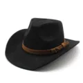 Vista detallada de un sombrero vaquero negro con una banda clásica de gamuza marrón - Talla única / Negro