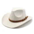 Detalle de sombrero de vaquero de fieltro blanco roto con banda de gamuza marrón - Talla única / Blanco