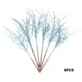 Detailed view of 6 light blue glitter Christmas tree sprays with curly ribbons - 6Pcs/Set / Lake Blue