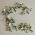 Artificial rose eucalyptus vine garland for home decor, wedding wall hanging floral arrangement. - 180cm / Pink