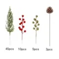 Artificial Christmas picks set including red berries, pine cones, and greenery for festive decor - Comprehensive Decoration Set / 63-Piece Set