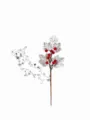 Detailed shot of silver maple leaf and red berries on a 36cm Christmas decorative pick - Silver