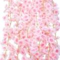 Artificial cherry blossom vine, pink hanging silk flowers for wedding party home wall decor. - Nude Pink, 1 Piece